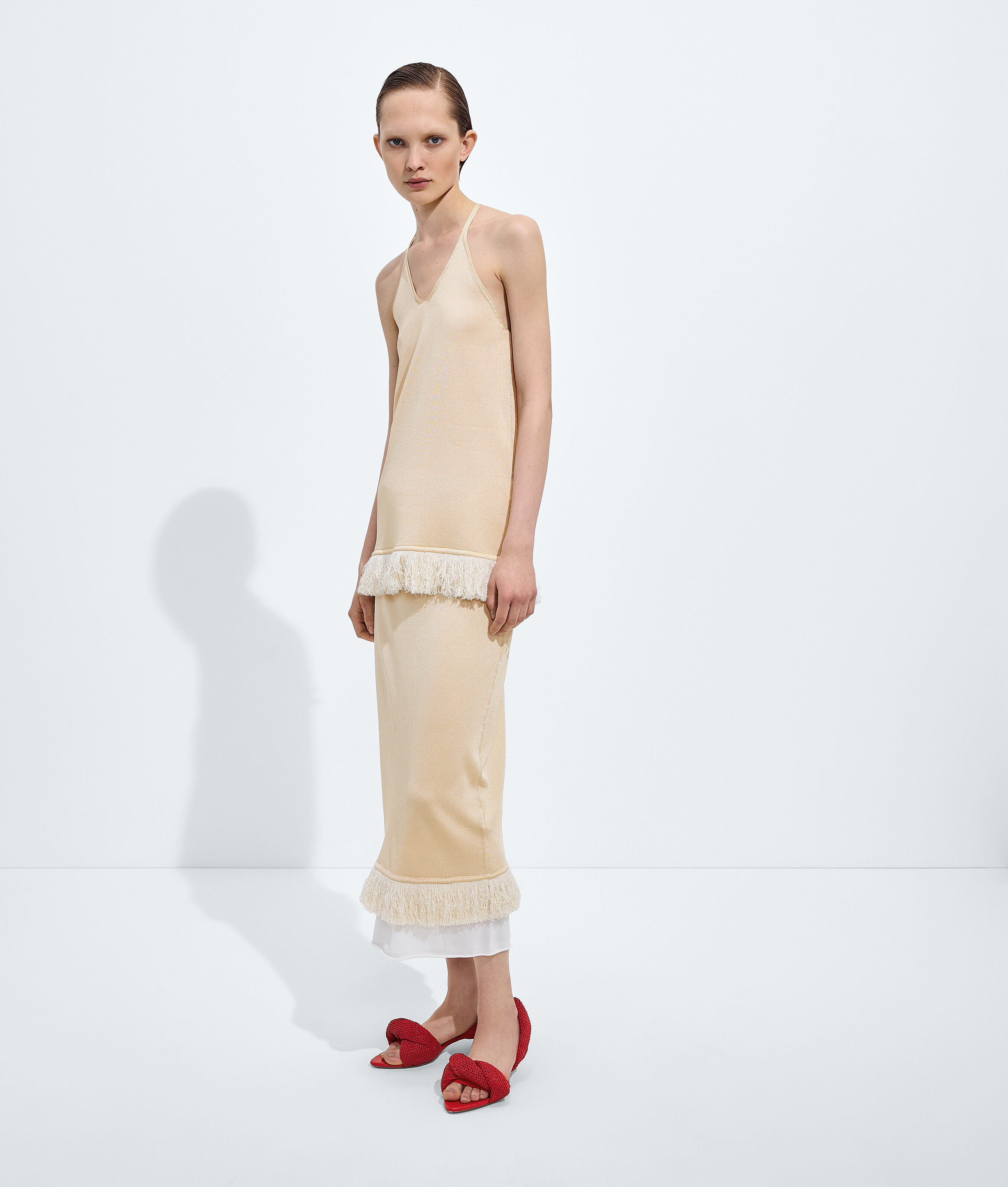 Women's Silk Double Knit Skirt in Prosecco/chalk Bottega Veneta Luxembourg EN - Image 2