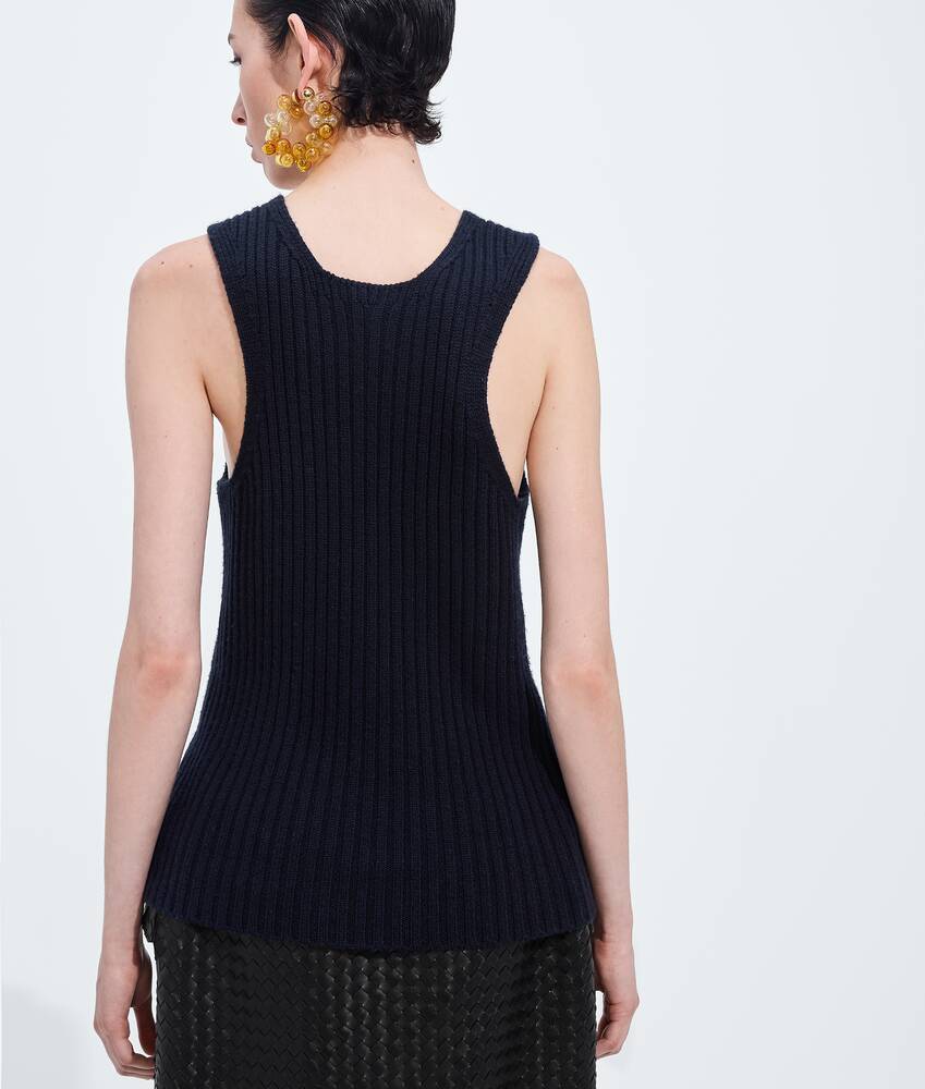 Geripptes Tanktop aus Merinowolle f&uuml;r Damen in Midnight blue Bottega Veneta Deutschland DE - Image 3