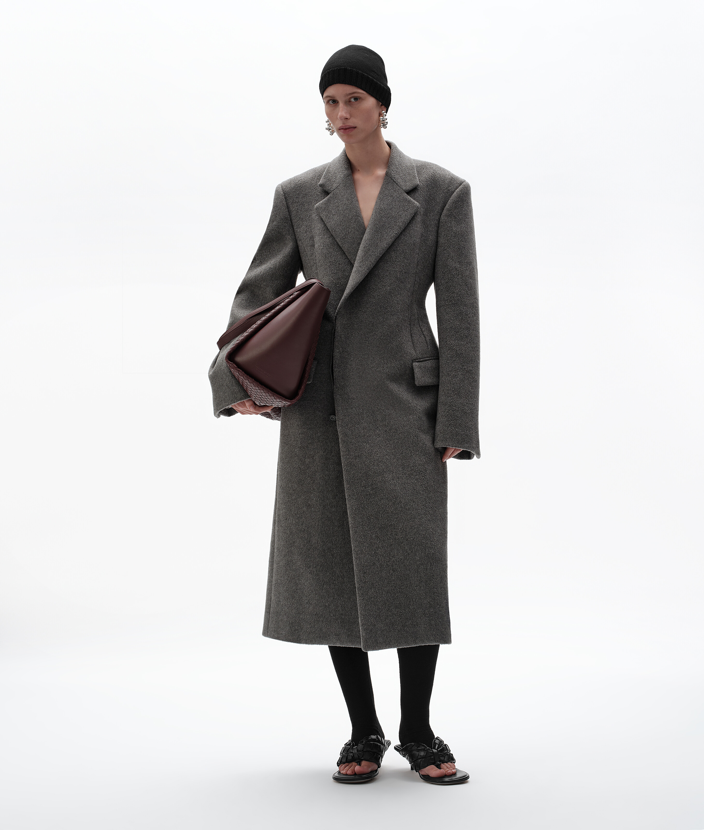 Women's Cashmere Coat in Slate melange Bottega Veneta Luxembourg EN - Image 1
