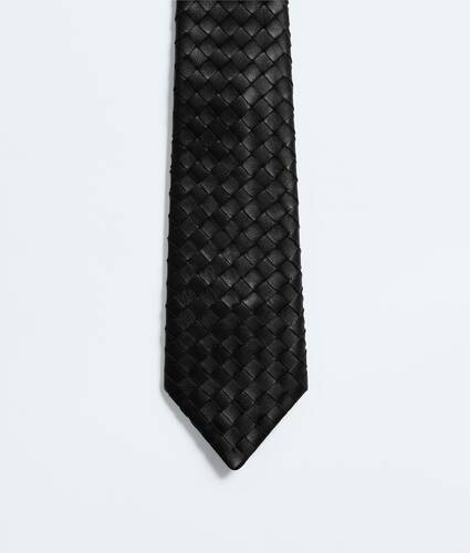 Men's Small Intrecciato Leather Tie in Double black Bottega Veneta Saudi Arabia EN - Image 1