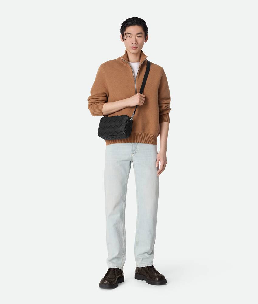 Men's Small Intrecciato Camera Bag in Black Bottega Veneta Italy EN - Image 2