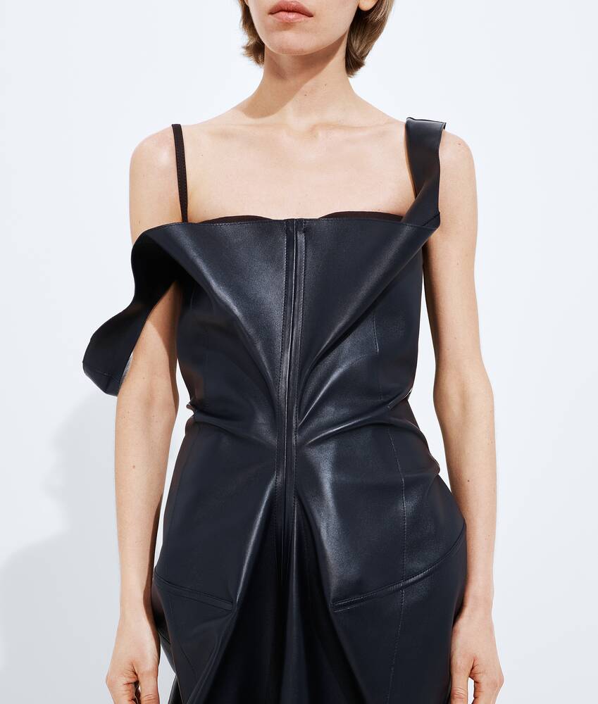 Women's Semi Shiny Leather Dress in Midnight blue | Bottega Veneta SA Women's Semi Shiny Leather Dress in Midnight blue | Bottega Veneta SA