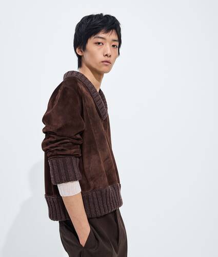 Men's Suede Leather Sweater in Chocolate Bottega Veneta Poland EN - Image 2