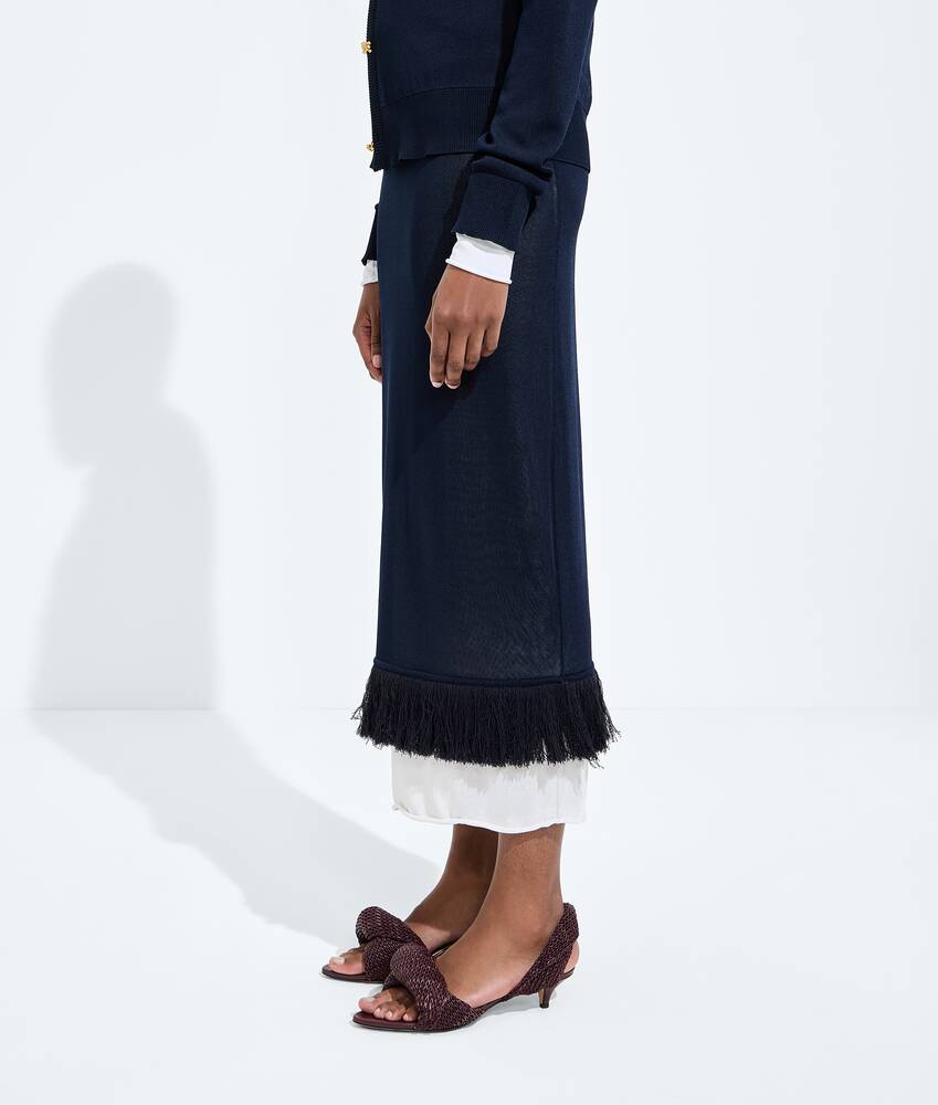 Women's Silk Double Knit Skirt in Midnight blue/chalk Bottega Veneta Bulgaria EN - Image 2
