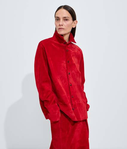 Women's Suede Leather Shirt in Crave Bottega Veneta Belgium EN - Image 2