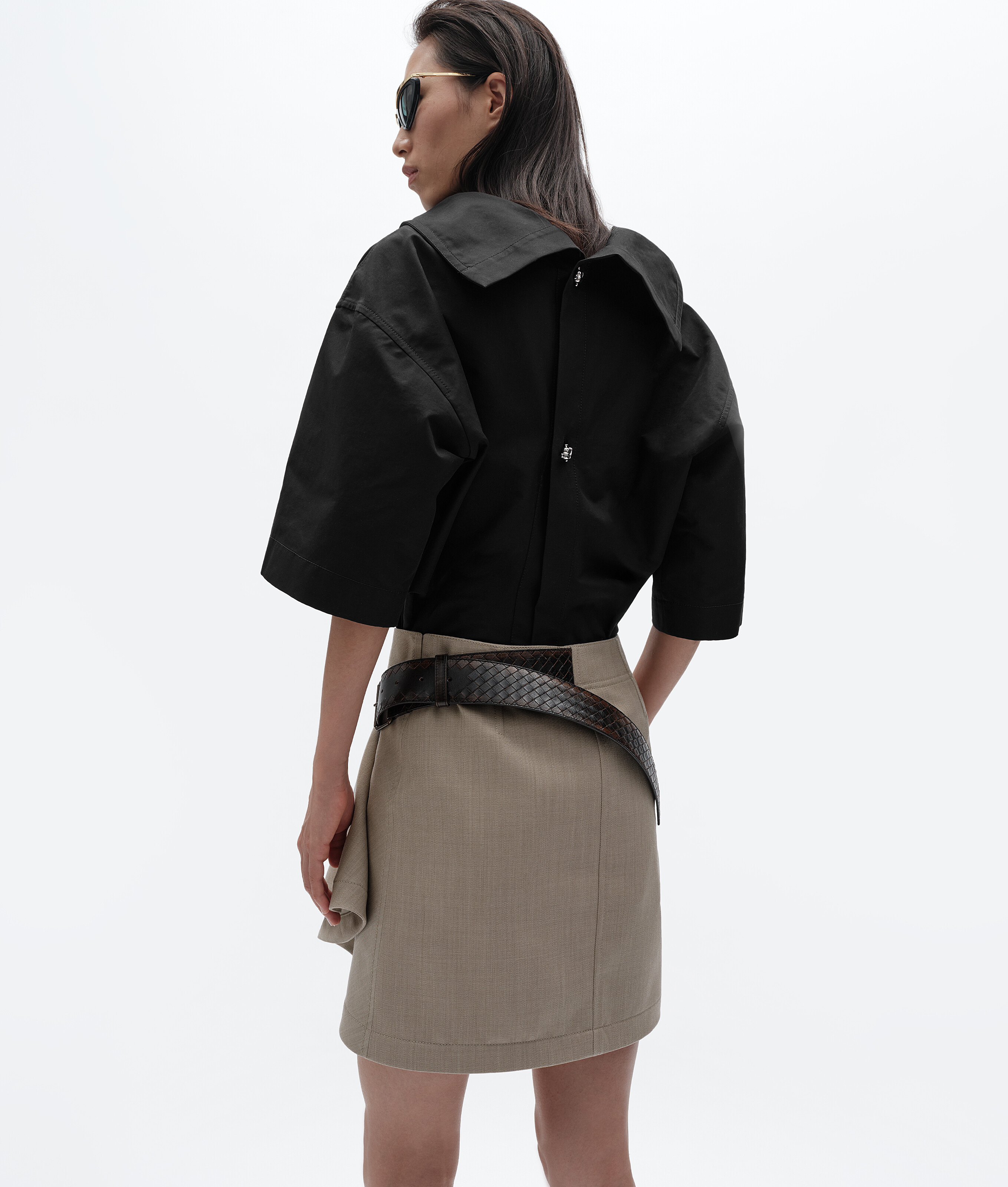 Women's Wool Twill Skirt in Beige melange Bottega Veneta Luxembourg EN - Image 3