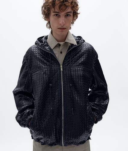 Men's Intrecciato Leather Hooded Blouson in Dark navy Bottega Veneta Canada EN - Image 1