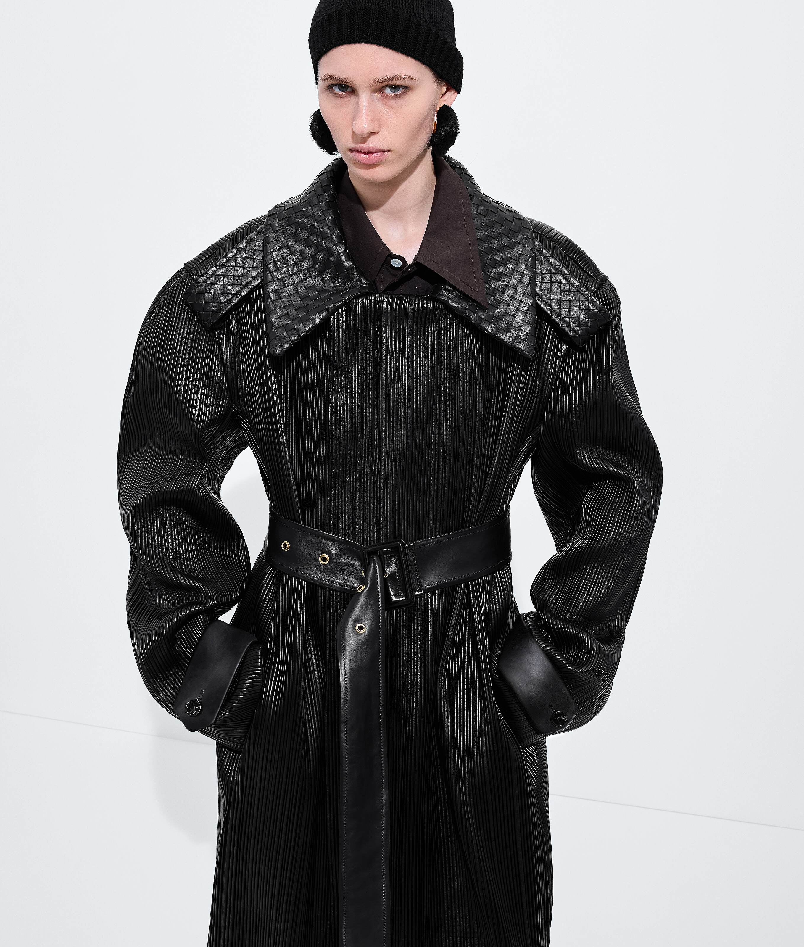 Women's Plissé Leather Coat in Double black Bottega Veneta Luxembourg EN - Image 2