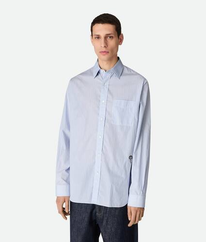 Men's Stripe Cotton Poplin Shirt in White/blue Bottega Veneta United Kingdom EN - Image 1
