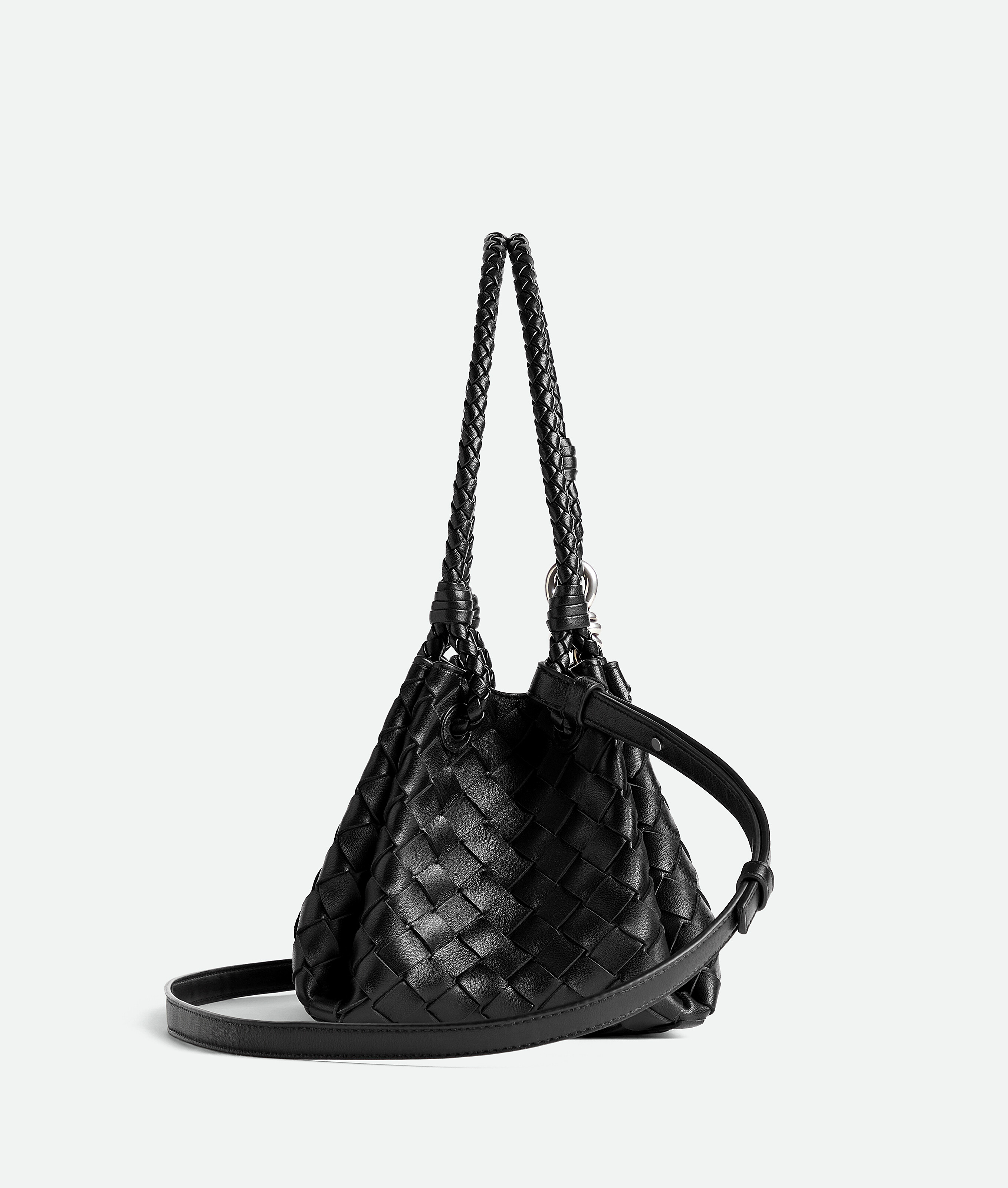 Bottega Veneta Small Intrecciato Leather Parachute Shoulder Bag In Black