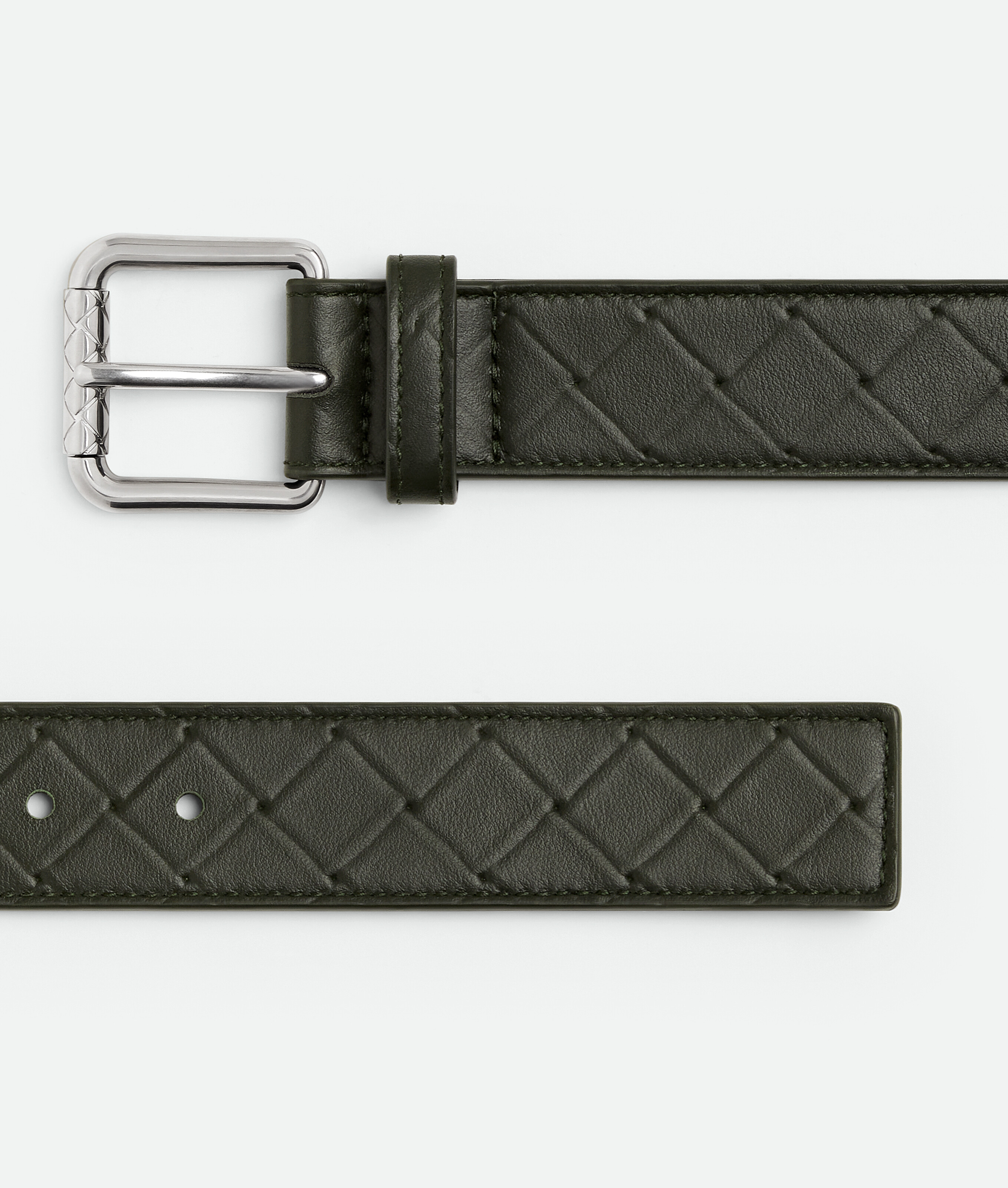 Bottega Veneta Leather Intrecciato Stamp Belt In Green