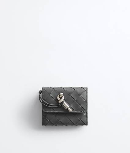 Women's Andiamo Tri-Fold Wallet in Obsidian gray Bottega Veneta Italy EN - Image 1