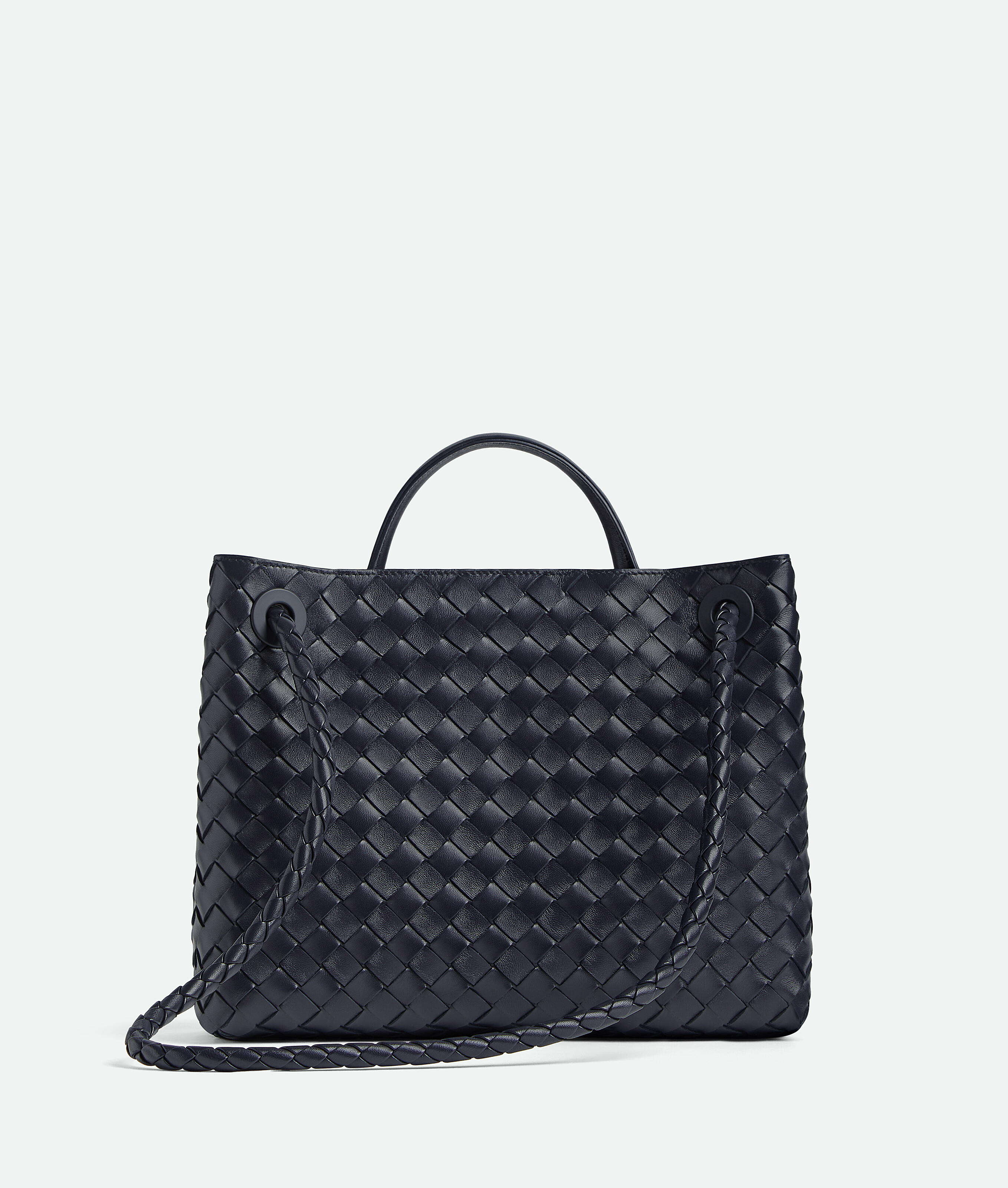 Bottega Veneta Medium Andiamo Intrecciato Shoulder Bag In Black