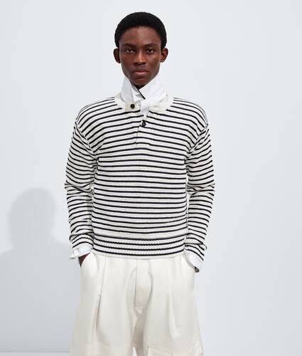 H&auml;kelpullover aus Baumwolle f&uuml;r Herren in Chalk midnight blue Bottega Veneta Schweiz DE - Image 1