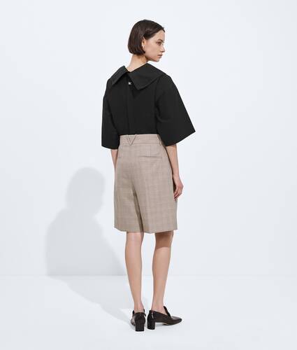 Women's Prince Of Wales Wool Shorts in Silt/stucco melange Bottega Veneta Bulgaria EN - Image 3