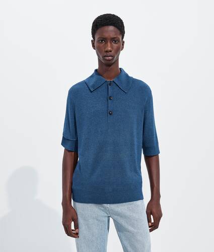 Men's  Silk Boucl&eacute; Polo in Night residue Bottega Veneta Czechia EN - Image 1