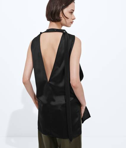 Women's Fluid Silk Satin Top  in Double black Bottega Veneta Bulgaria EN - Image 3