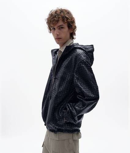 Men's Intrecciato Leather Hooded Blouson in Dark navy Bottega Veneta Canada EN - Image 2