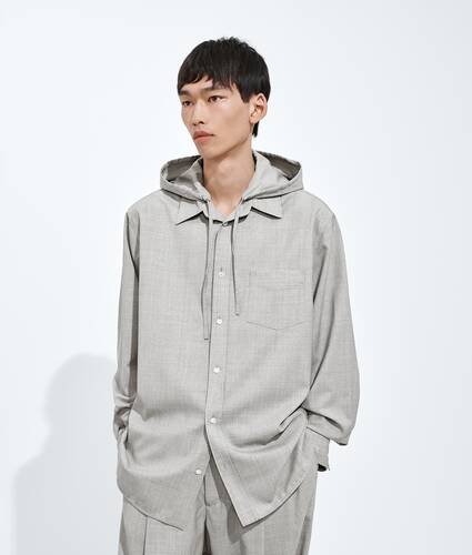 Men's Light Wool Toile Hooded Shirt in Light gray melange Bottega Veneta Latvia EN - Image 1