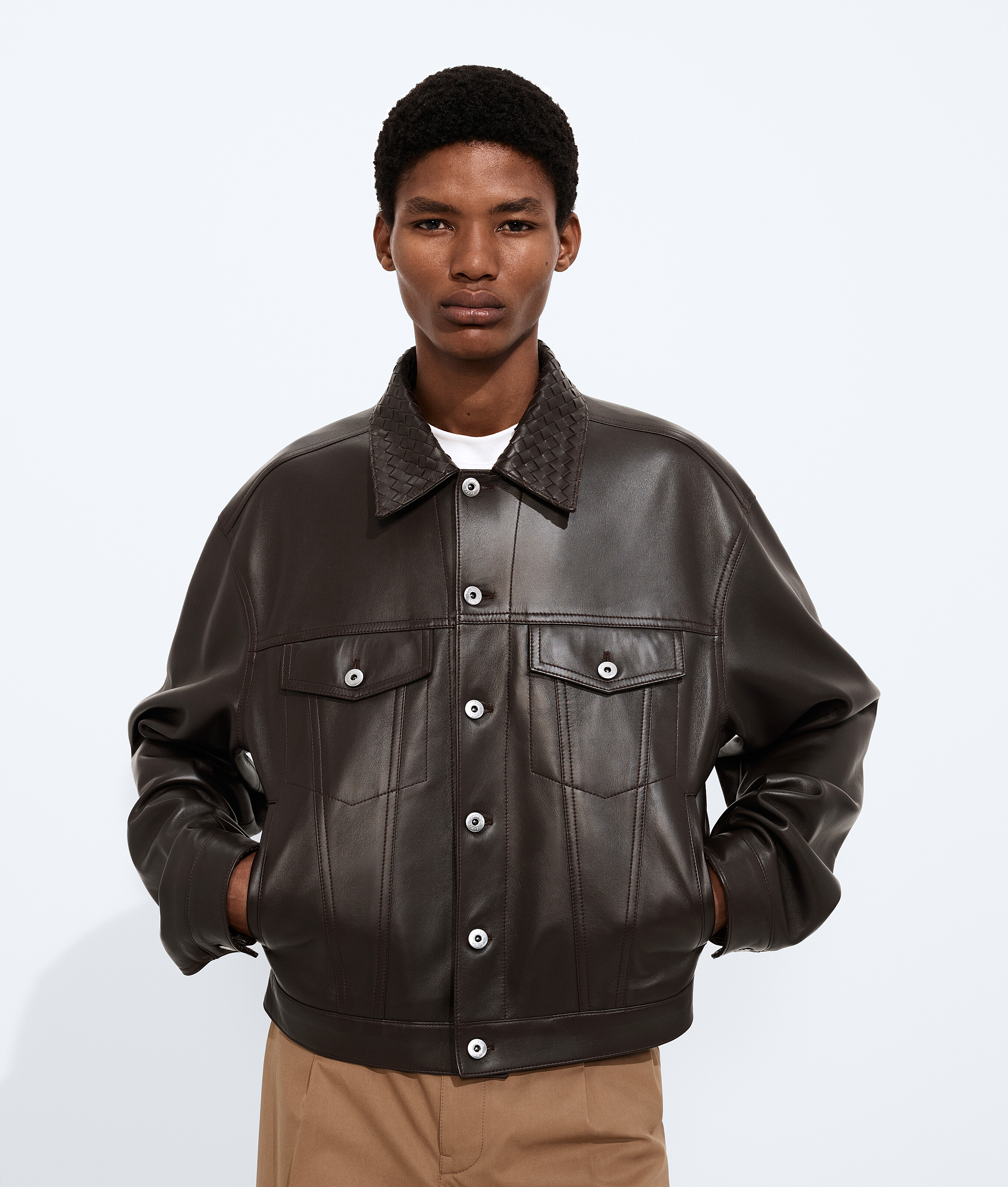 Bottega Veneta Brown Leather Jacket - Man - 52