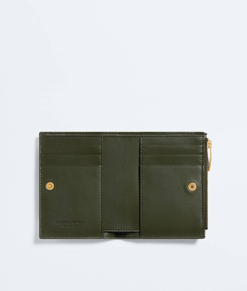Women's Intrecciato Small Bi-Fold Wallet in Green tweed Bottega Veneta United States EN - Image 2