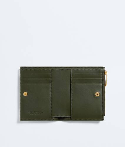 Women's Intrecciato Small Bi-Fold Wallet in Green tweed Bottega Veneta United States EN - Image 2