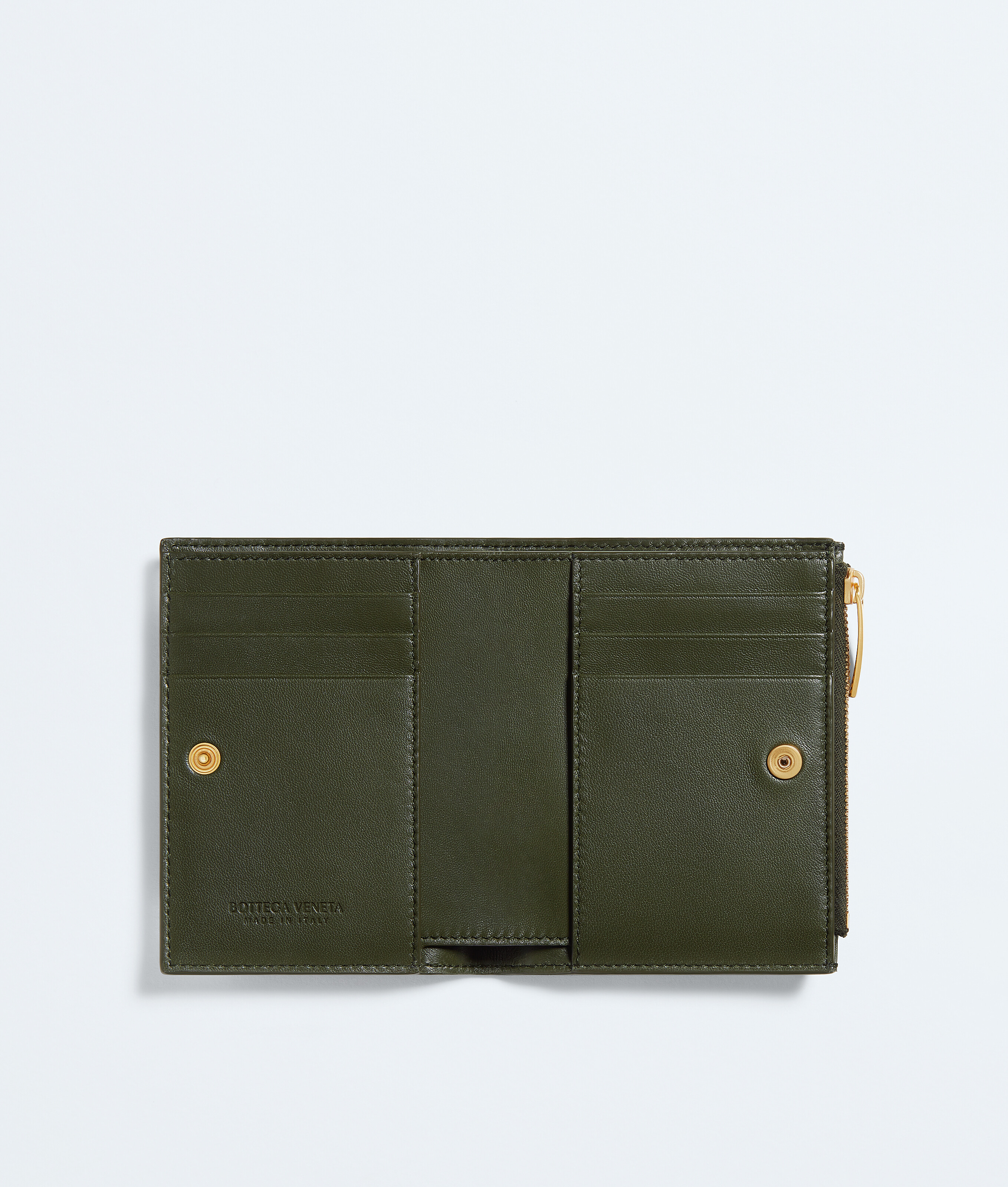 Women's Intrecciato Small Bi-Fold Wallet in Green tweed Bottega Veneta Luxembourg EN - Image 2