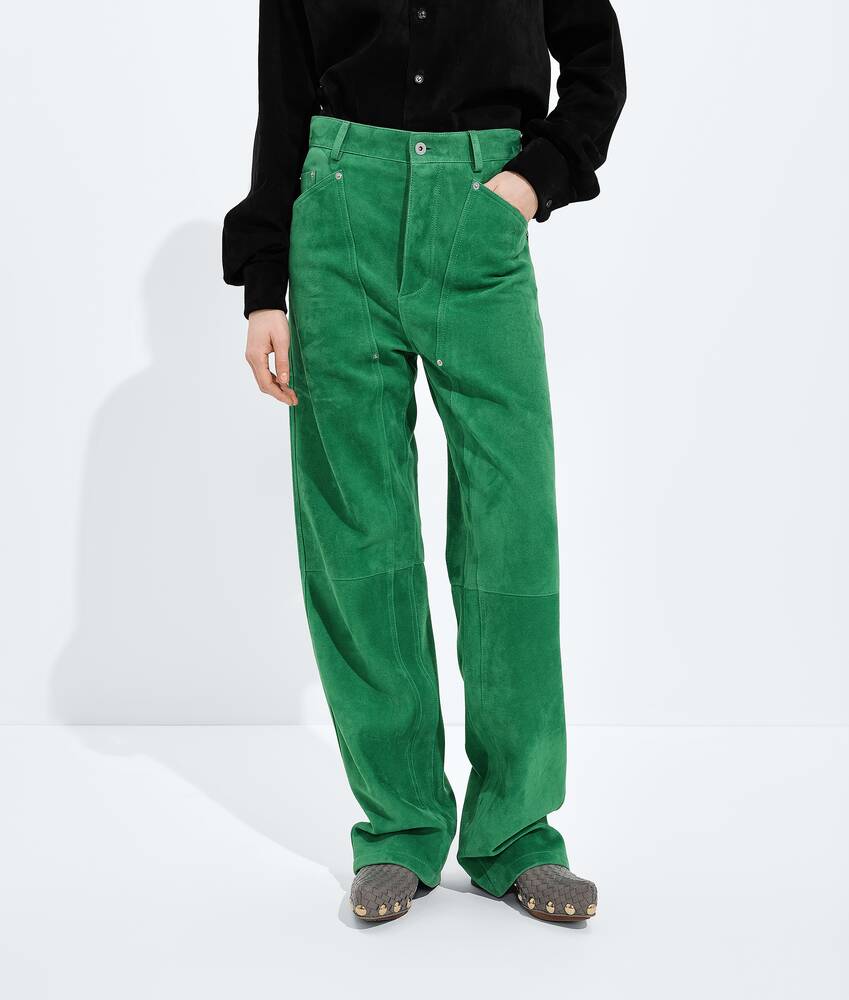 Women's Suede Leather Pants in Grass green Bottega Veneta Czechia EN - Image 2