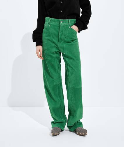 Women's Suede Leather Pants in Grass green Bottega Veneta Czechia EN - Image 2