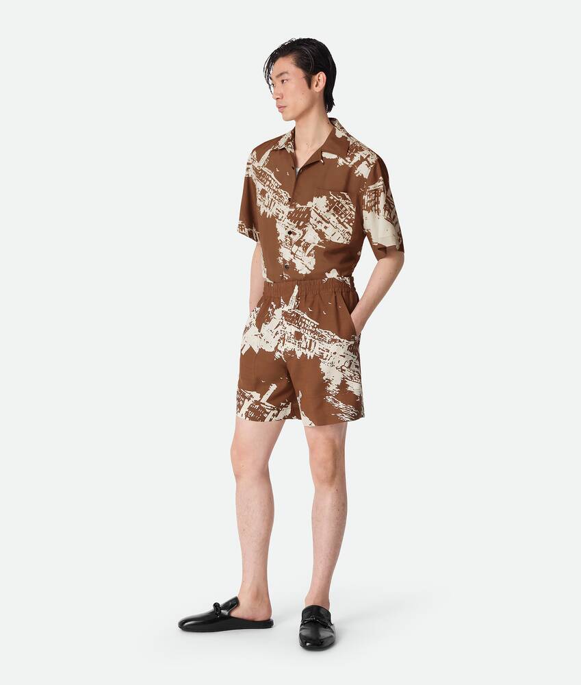 Men's Italian Postcard Silk Shorts in Pecan/dove Bottega Veneta Italy EN - Image 3
