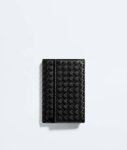 Portefeuille bi-fold zipp&eacute; &agrave; rabat Intrecciato Piccolo moyen format pour Femme en Black Bottega Veneta Canada FR - Image 1
