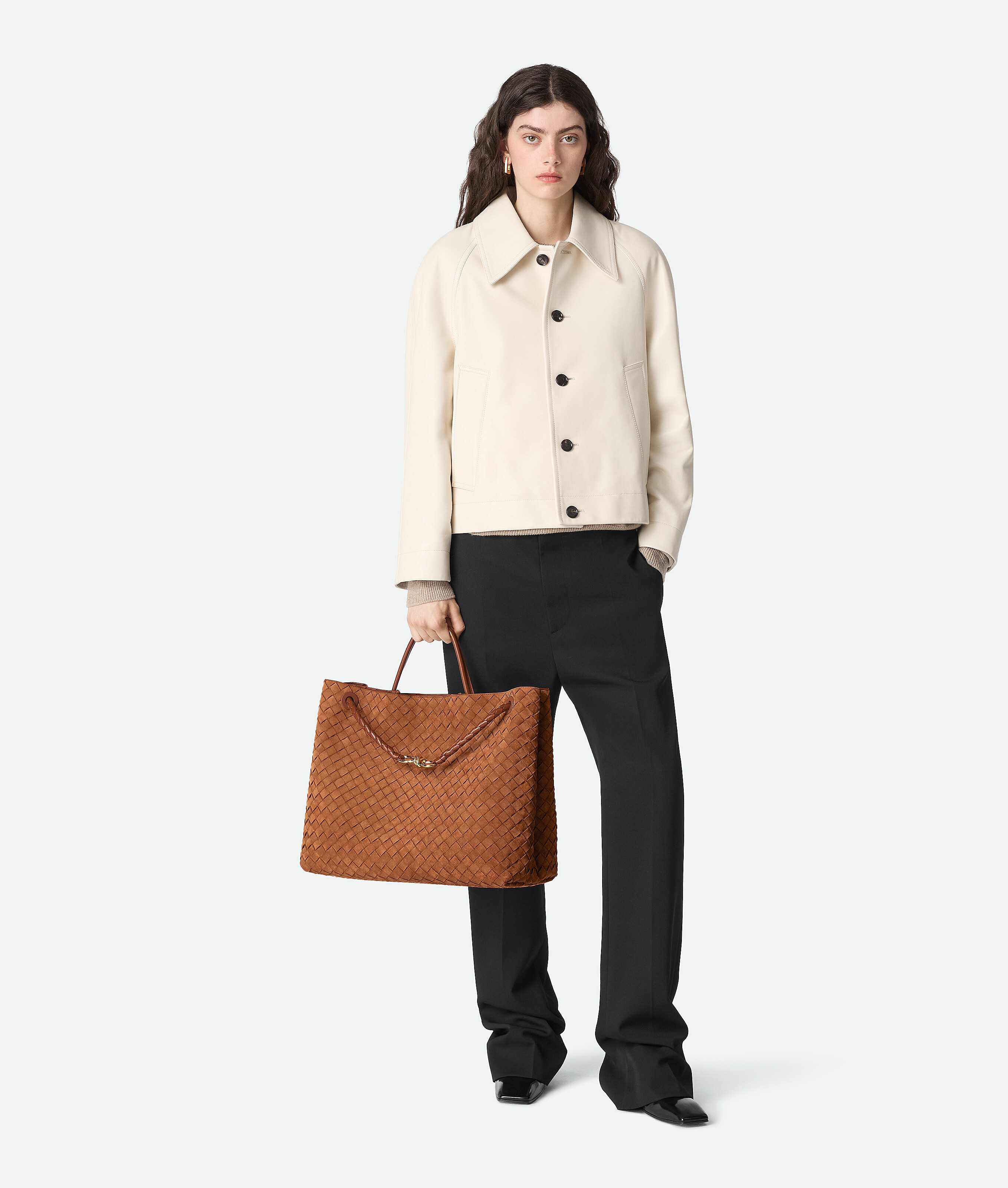 Bottega Veneta Large Andiamo Intrecciato Suede Tote In Orange