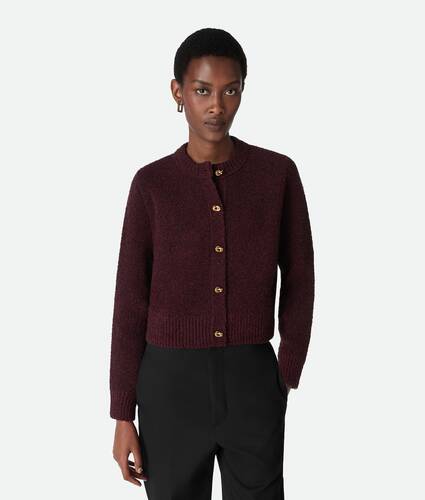 Women's Wool Bouclé Cardigan in Oxblood melange Bottega Veneta Belgium EN - Image 1