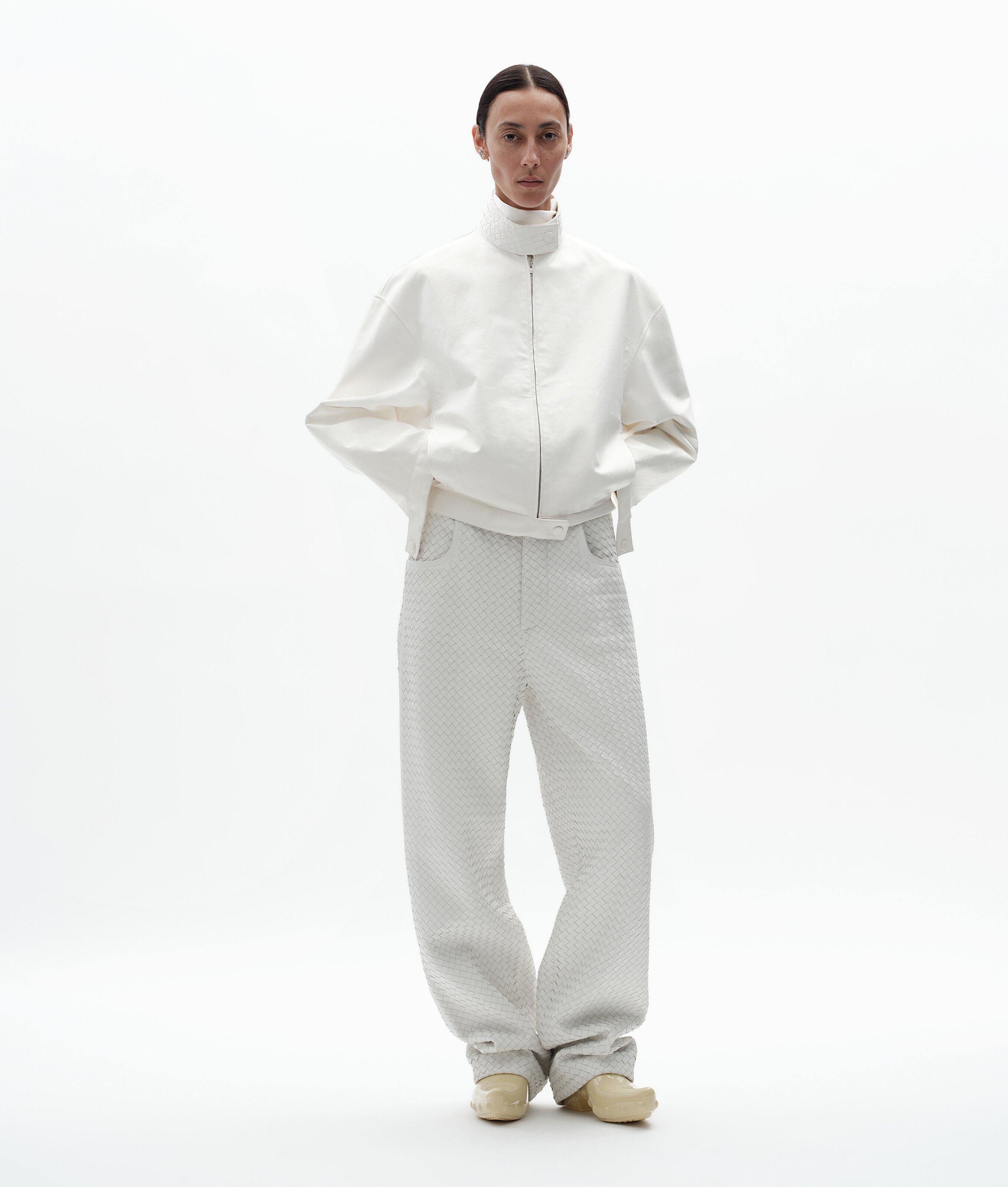 Women's Papery Leather Blouson in White Bottega Veneta Luxembourg EN - Image 3