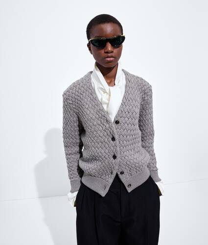 Women's Intrecciato Wool Cardigan in Riverbed melange Bottega Veneta Germany EN - Image 1