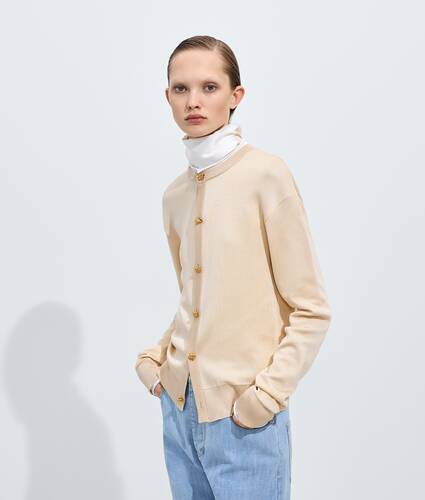 Cardigan en maille de soie double pour Femme en Prosecco/chalk Bottega Veneta France FR - Image 1