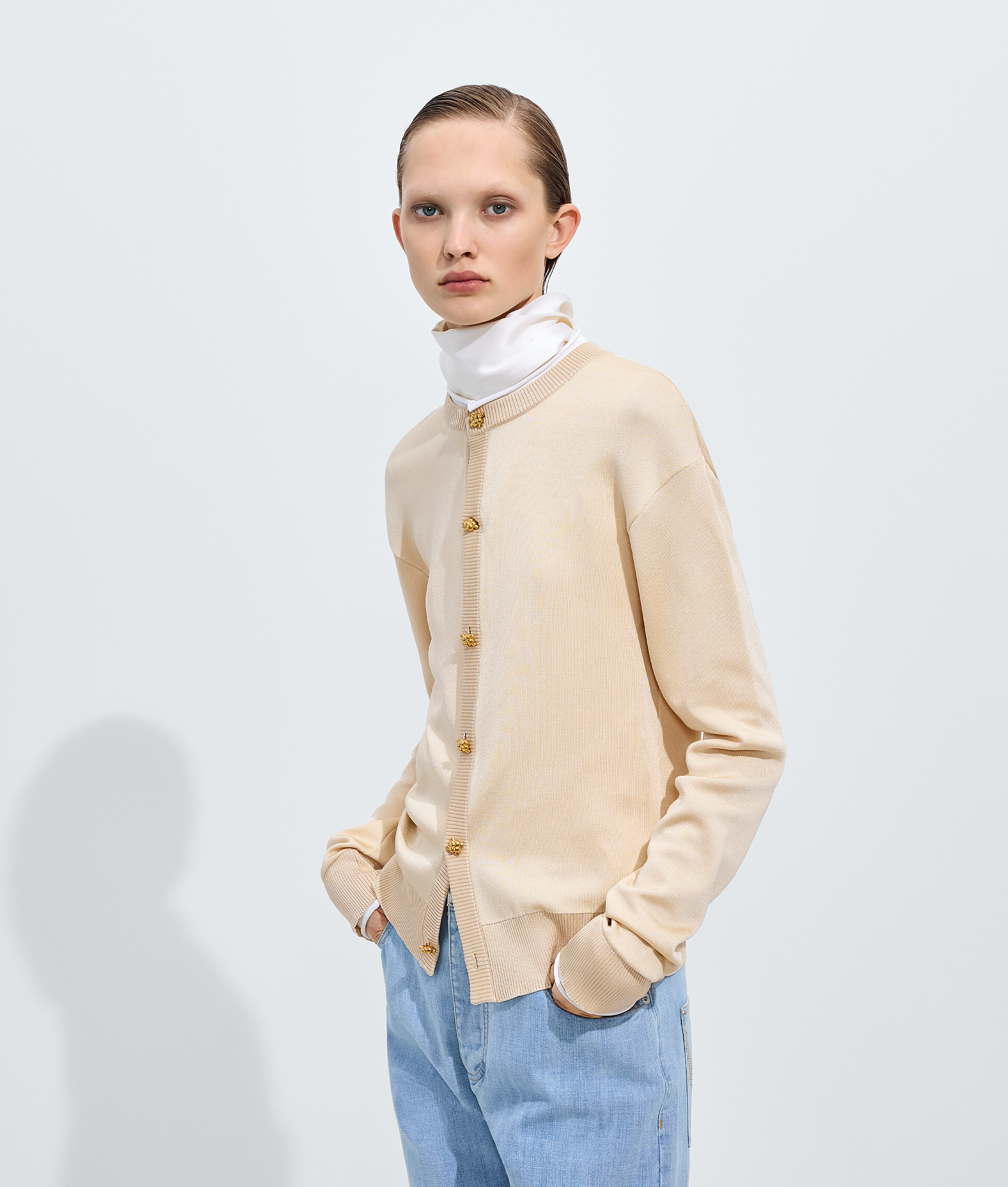 Bottega Veneta Bottega Veneta Silk Double Knit Cardigan In Neutral