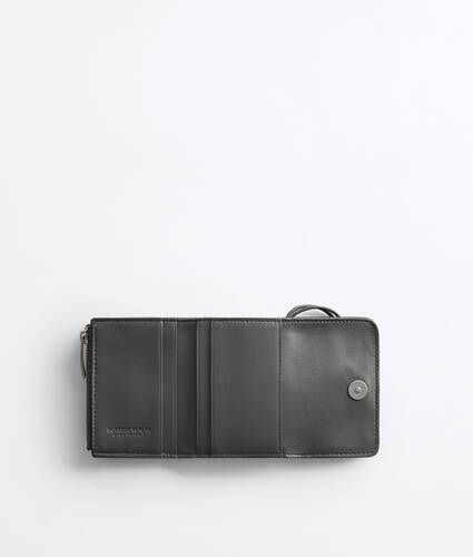 Women's Andiamo Tri-Fold Wallet in Obsidian gray Bottega Veneta Italy EN - Image 4