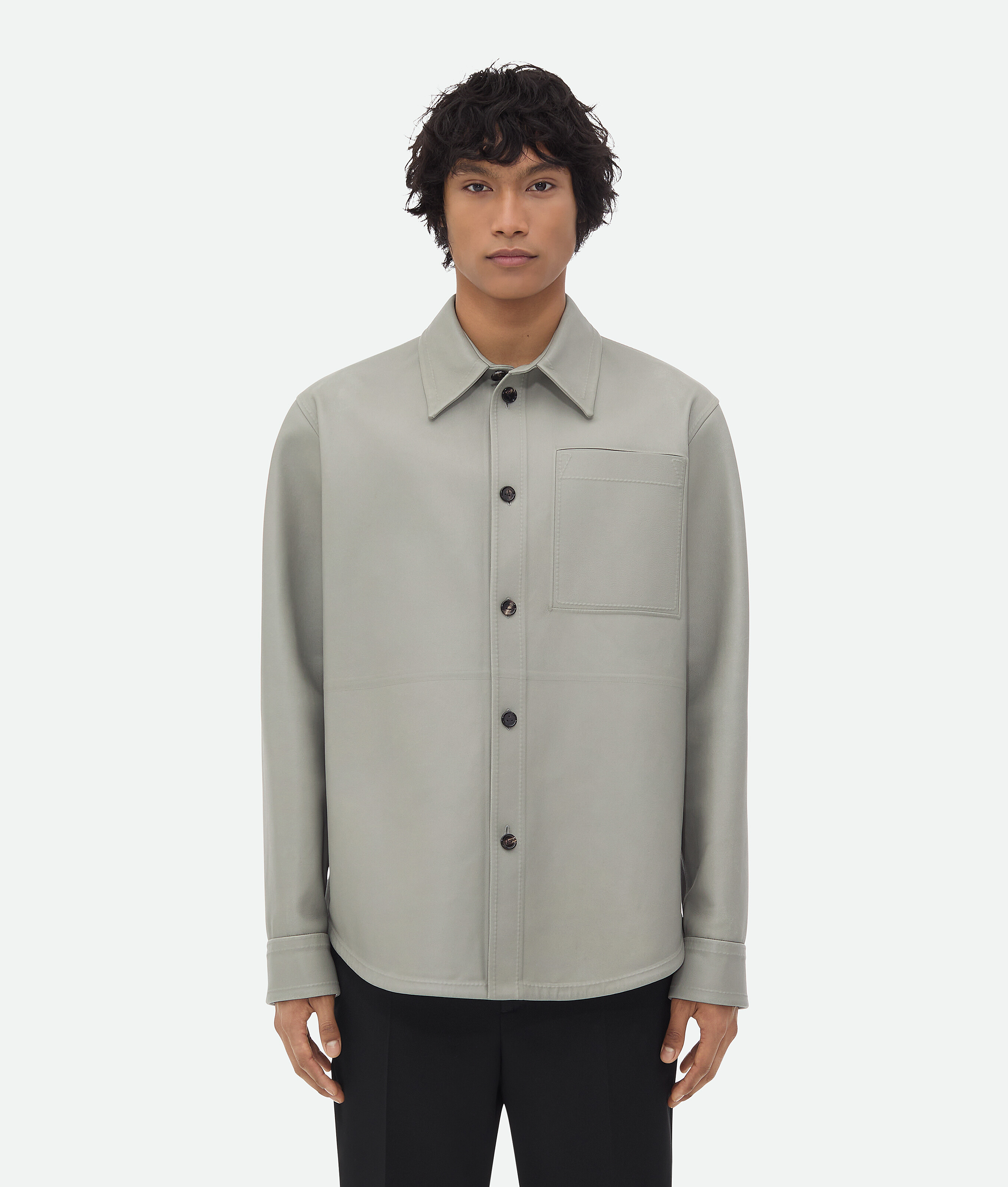 Bottega Veneta Bonded Leather Shirt - Grey & Silver - Men - 38 Bottega Veneta Bonded Leather Shirt - Grey & Silver - Men - 38