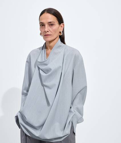 Women's Light Wool Toile Blouse in Blue shirt melange Bottega Veneta Belgium EN - Image 1