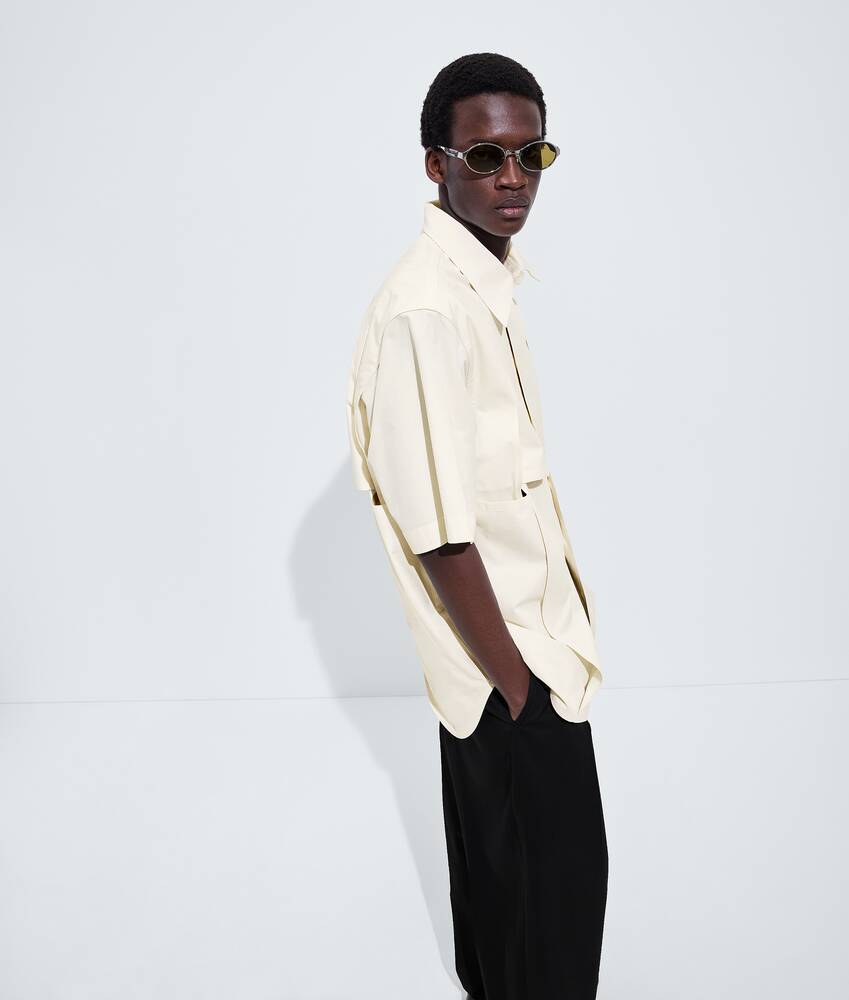 Men's Macro Intreccio Cotton Shirt in Parchment Bottega Veneta Latvia EN - Image 2