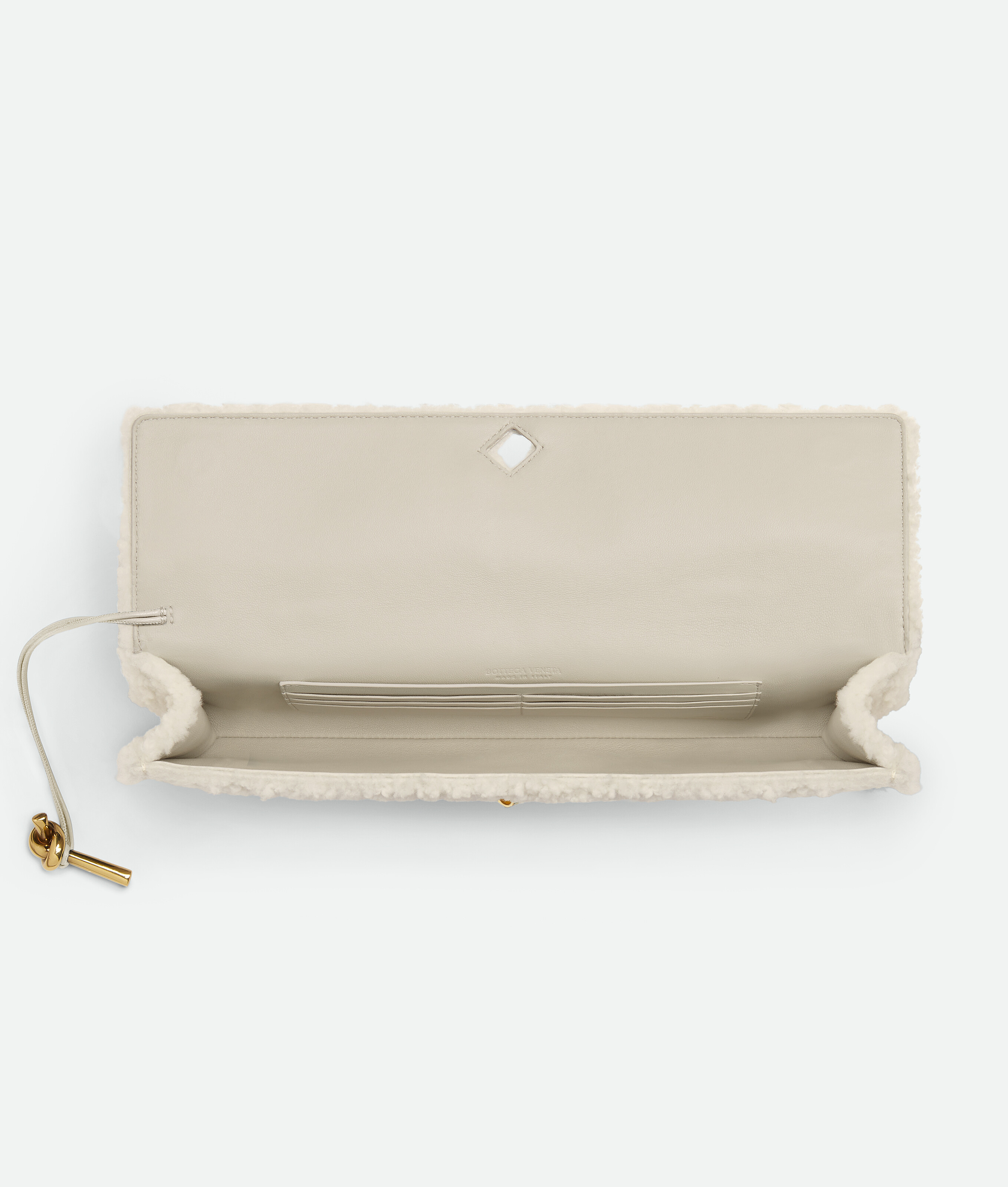 Bottega Veneta Shearling Andiamo Clutch Bag In Neutral