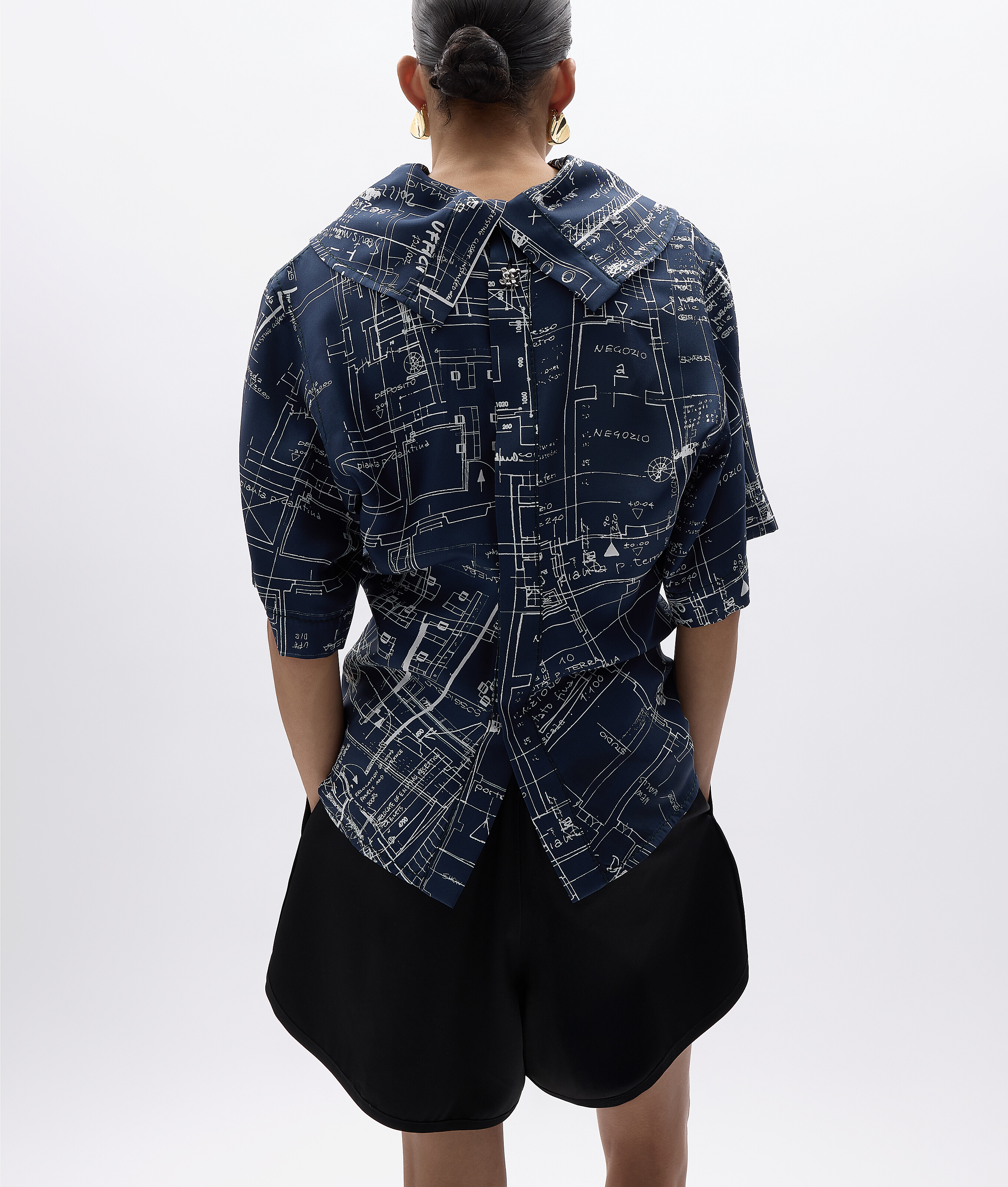 Women's Printed Silk Twill Top in Midnight blue/chalk Bottega Veneta Luxembourg EN - Image 3