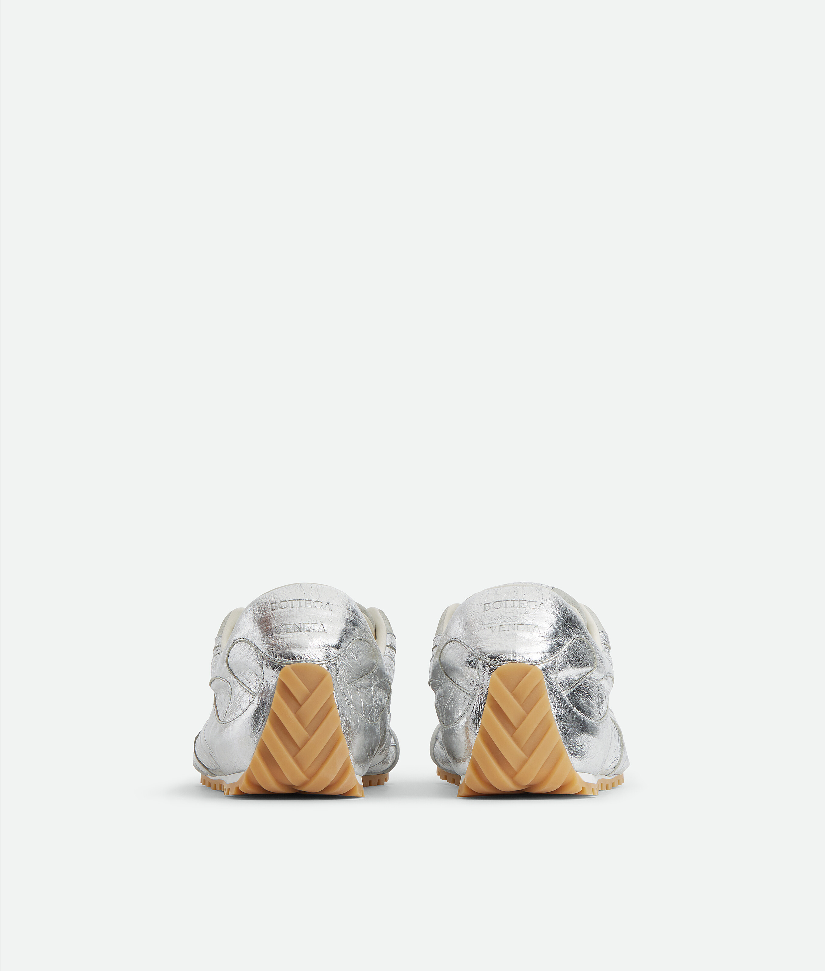 Bottega Veneta Silver Leather Orbit Flash Sneakers In White