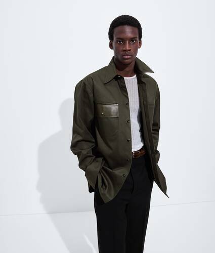 Men's Cotton Gabardine Shirt in Dark juniper Bottega Veneta Czechia EN - Image 1