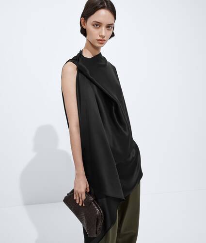 Women's Fluid Silk Satin Top  in Double black Bottega Veneta Bulgaria EN - Image 1