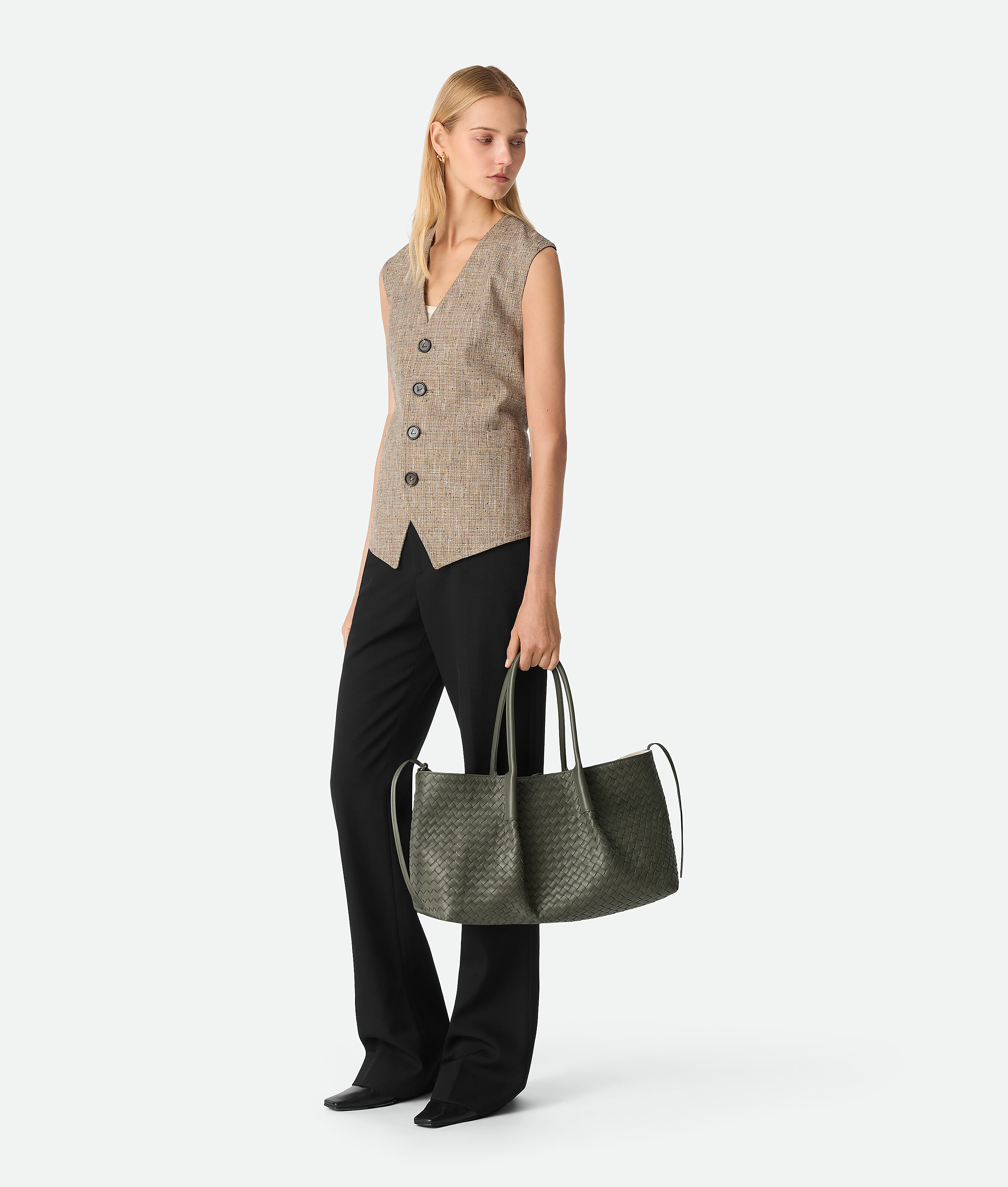 Bottega Veneta Intrecciato Leather Pinacoteca Tote Bag In Green