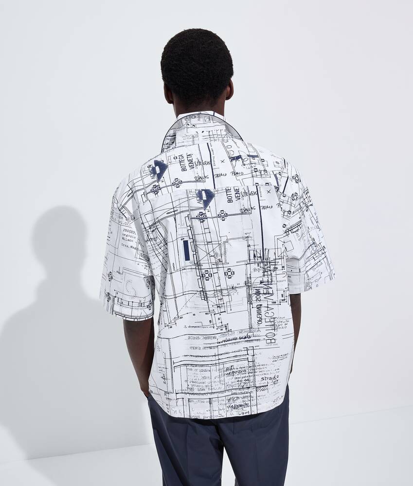 Men's Cotton Poplin Printed Pajama Shirt in Chalk/midnight blue Bottega Veneta Bulgaria EN - Image 3