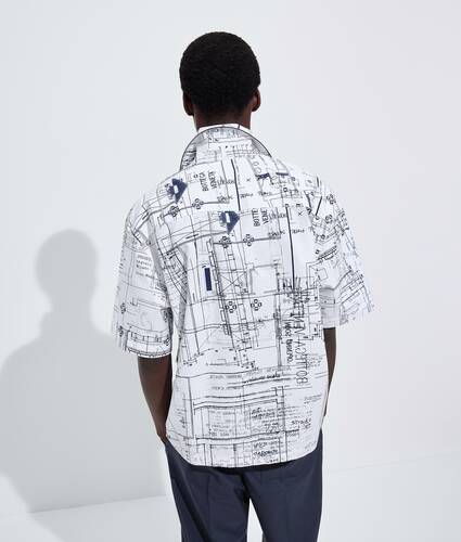 Men's Cotton Poplin Printed Pajama Shirt in Chalk/midnight blue Bottega Veneta Portugal EN - Image 3