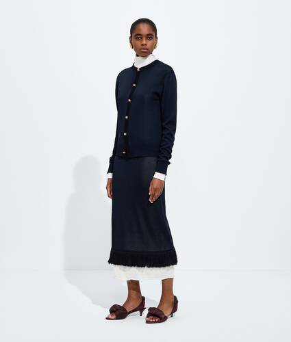 Women's Silk Double Knit Skirt in Midnight blue/chalk Bottega Veneta Belgium EN - Image 1